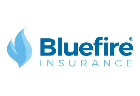 Bluefire Insurance logo with a blue flame icon and text.